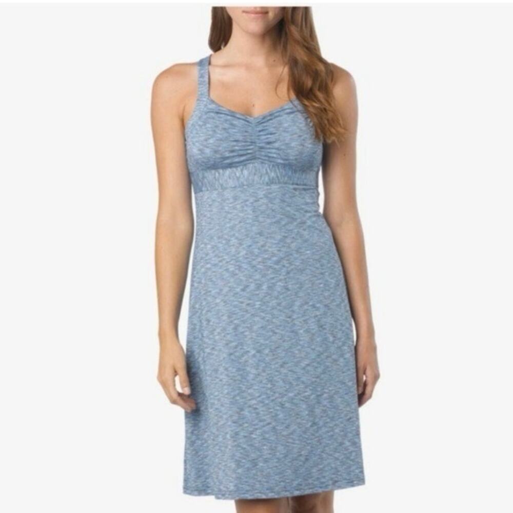 PrAna Amaya Spacedye Racerback Dress Blue Built In Bra Athleisure Size L Active